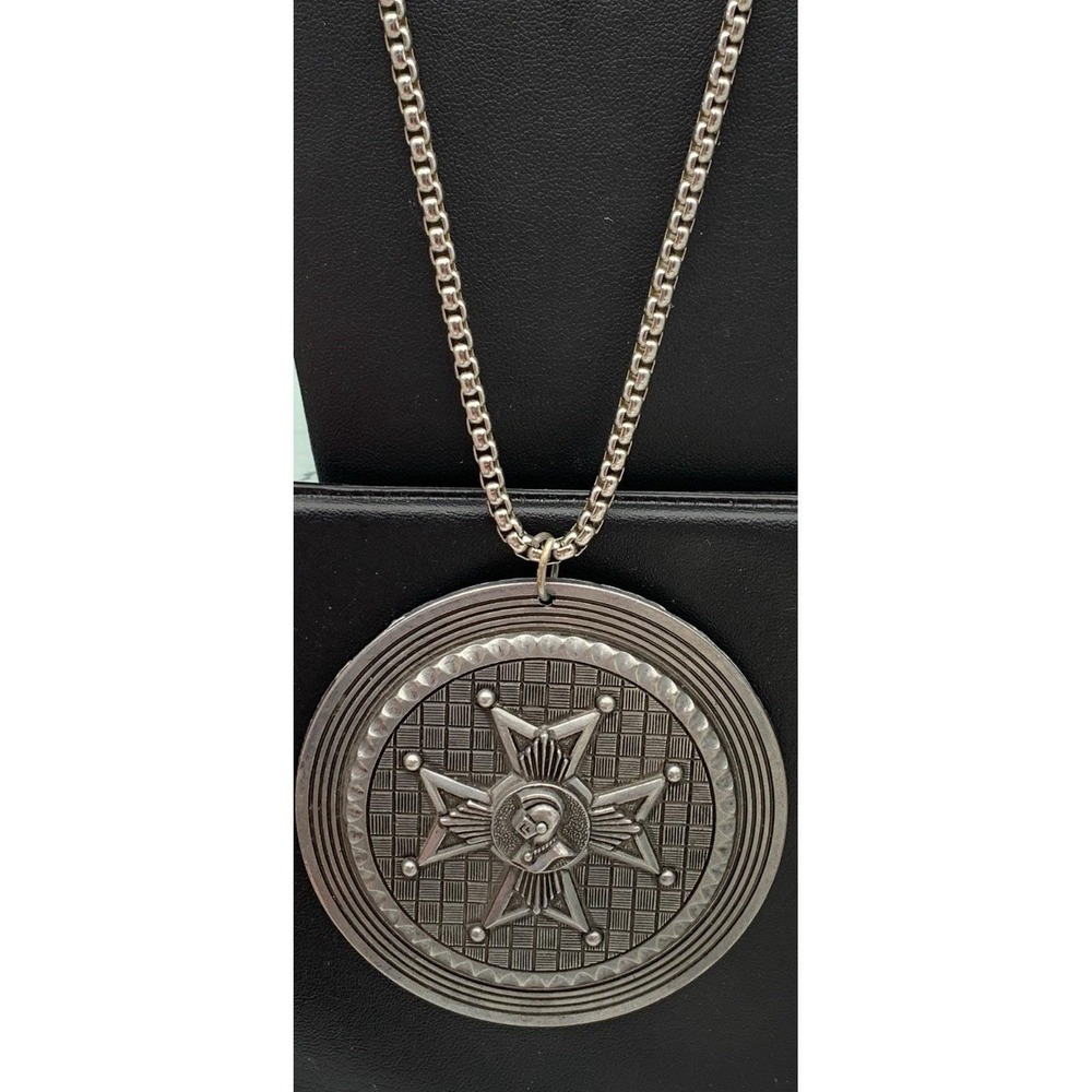 Vintage Antiqued Matte Silver Tone Large Mid evil Knight Cross Pendant Necklace